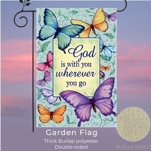 Garden Flag, 12”x18”, inspirational Butterfly, Burlap Polyester Double-sided